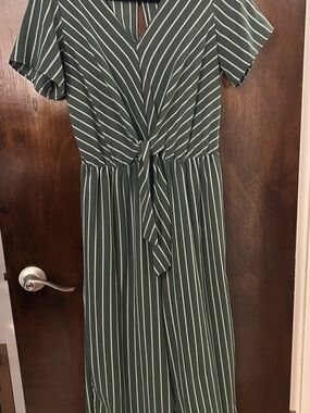 Potter's Pot Forest Green and White Striped Jumpsuit